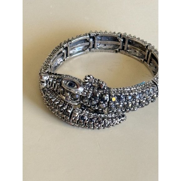 Natasha Designer Snake Charm Wrap Bracelet Jeweled w/Smokey Quartz Rhinestones - Picture 7 of 9